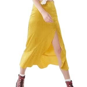Urban Outfitters Jackie Jaguar Jacquard Midi Skirt Satin Flowy Split Gold SP